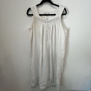 Eileen West White Cotton Sleeveless Nightgown Long Sz L Flawed Read